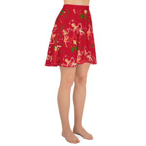Christmas Pinup Flowy Skirt - lipstick red
